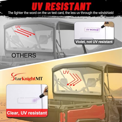 Scratch-Resistant Defender Rear Windshield - StarknightMT UV-Proof Back Window Rear Window Compatible With Can-Am Defender 2016-2024 HD5 HD8 HD10 Max (Clear)