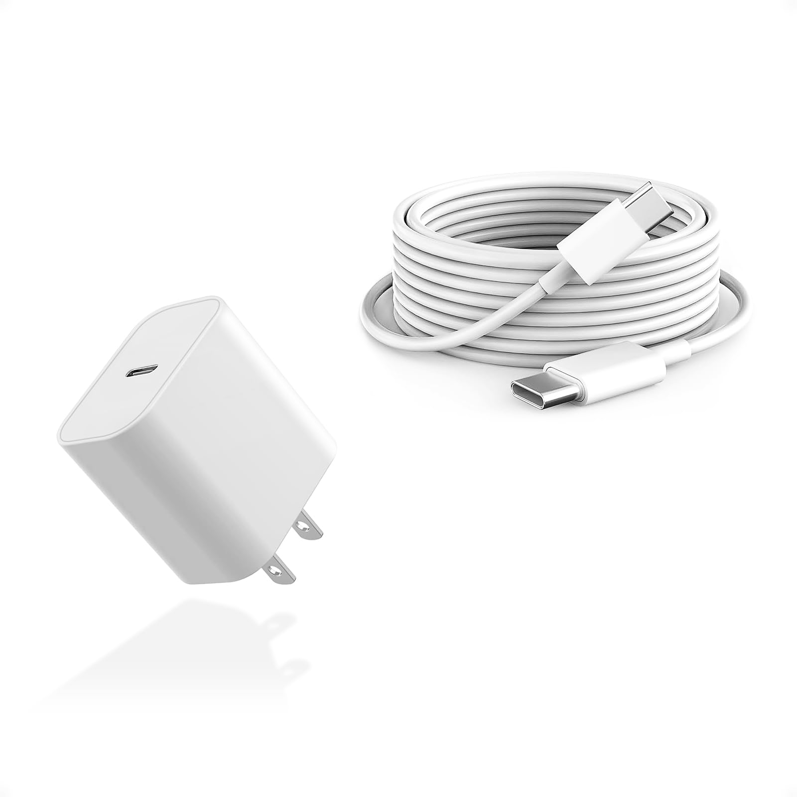 10ft Cable for Apple iPhone 16 15 Pro Max Charger Fast Charging iPad AirPods 4 (USB-C), 20w Type C Blcok 10-ft Long USB C to C Cord White 1Pack