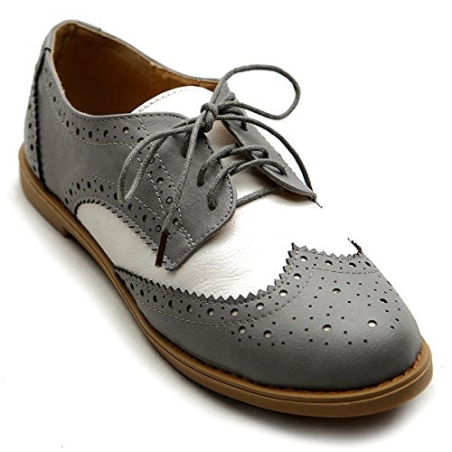 Ollio Women's Flat Shoe Wingtip Lace Up Two Tone Oxford M2913(6 B(M) US, Orange)