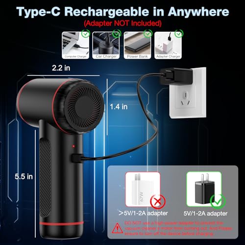 Compressed Air Duster, MARLALL 3 Gear Adjustable Cordless Air Blower & Hand Pump Car Cleaner Portable Rechargeable 100000RPM Mini Handheld Computer Keyboard Duster Cleaner with LED Light