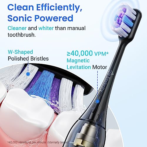 Etekcity Electric Toothbrush Sonic for Adults, Learning Mode, 6 Soft & Premium Brush Heads, Fast Charge 3 Hours Last 60 Days, Kids and Beginners, 2 Mins Smart Timer, 5 Modes & Travel Case, Black