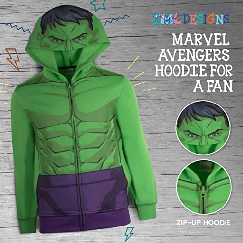 Marvel Avengers Boys Zip-Up Hooded Cosplay Sweatshirt, Black Panther, Hulk, or Miles Morales Spider-Man (Hulk, Size 4)