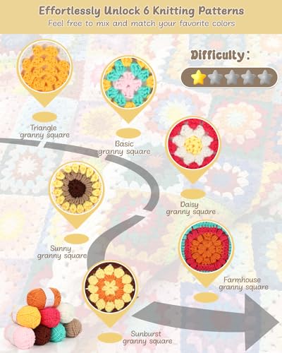 Katech Crochet Kit for Beginners, Granny Square Crochet Starter Kit for Adults Includes Crochet Blocking Mat Crochet Book, Beginner Crochet Kit for Kids Learn to Crochet Granny Squares Blanket Bags