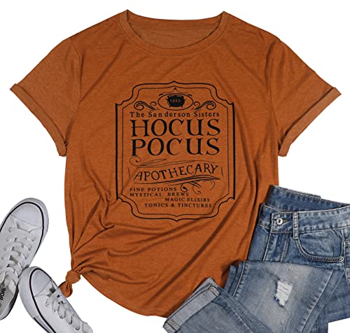 Women Plus Size Hocus Pocus Shirts Sanderson Sisters Graphic Tshirt Halloween Movie Short Sleeve Tee Tops Orange