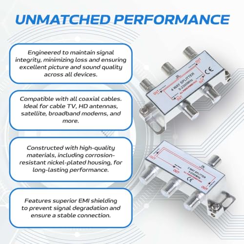 Cables Direct Online 2 Way Bi-Directional 5-2300 MHz Indoor and Outdoor Waterproof Coaxial Antenna Splitter for RG6 RG59 Coax Cable Satellite HDTV (2 Ports)