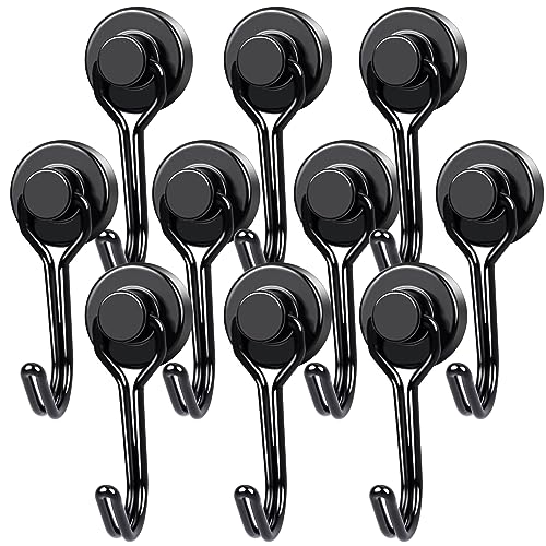 MIKEDE Magnetic Hooks 25LBS, 10 Pack Black Swivel Swing Magnetic Hook Strong Magnet with Hooks for Hanging, Heavy Duty Neodymium Magnet Hooks for Cruise, Kitchen, Camping, Door, Locker