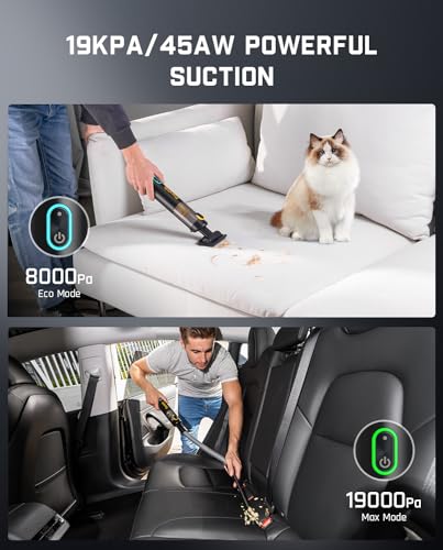 Fanttik Slim V8 Apex Car Vacuum, 19000PA High Power, 4 in 1 Portable Mini Vacuum, 2.5H Type-C Fast Charge, Up to 40 Mins Runtime, RobustCleanโข Handheld Vacuum for Car, Home, Keyboard Cleaning, Black