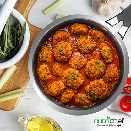 NutriChef 2 Quart Stainless Steel Pot with Lid - Heavy Duty Saucepan with Ergonomic Handles, For All Cooktops