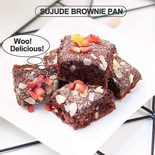 SUJUDE Nonstick Brownie Pan With Dividers and Cutters - Make 18 Pre-Cut Brownies at Once - Perfect Individual Baking Pan With All Edges
