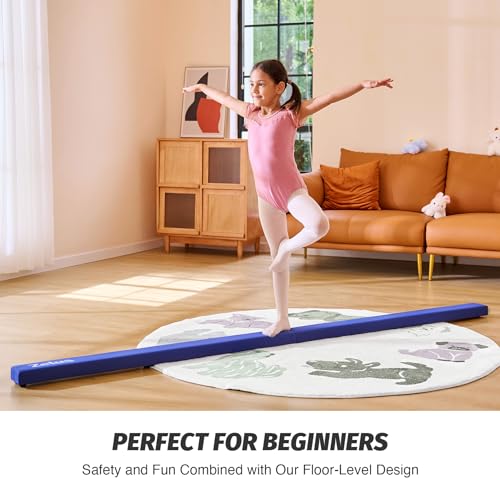 ZELUS 8ft. Folding Gymnastics Balance Beam, Floor Balance Beam w/Carry Handles Anti-Slip Base for Kids, Beginners & Professional Gymnasts (8 ft, Blue)