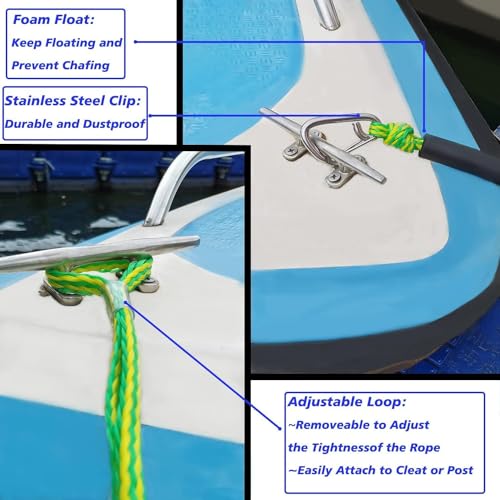 Bungee Cord Dock Line with Stainless Steel Clip Boat Rope Mooring String with Foam Float for Docking,Kayak,Watercraft,SeaDoo,Jet Ski,Pontoon,Canoe,Power Boat Accessory,7-10ft (Black)