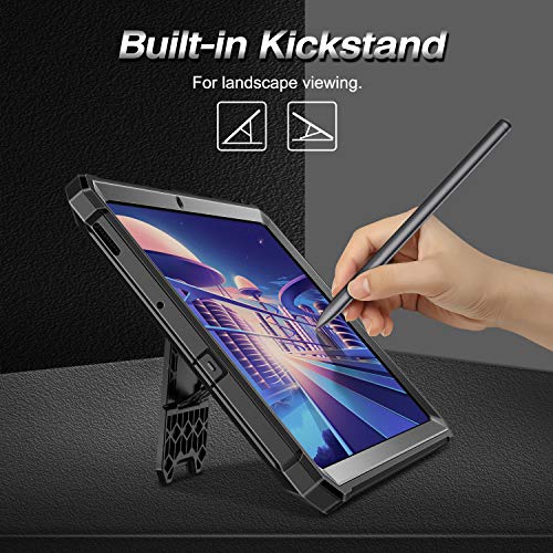Fintie Shockproof Case for Samsung Galaxy Tab S6 Lite 10.4 Inch 2024/2022/2020, Tuatara Rugged Unibody Hybrid Bumper Kickstand Cover with Built-in Screen Protector, Black