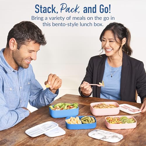 Bentgo Classic - Adult Bento Box, Stackable 3-Compartment Lunch Box with Removable Utensil Set and Sealing Strap, BPA-Free, Food Container Ideal for Meal Prep, Work, and On the Go (Blue)