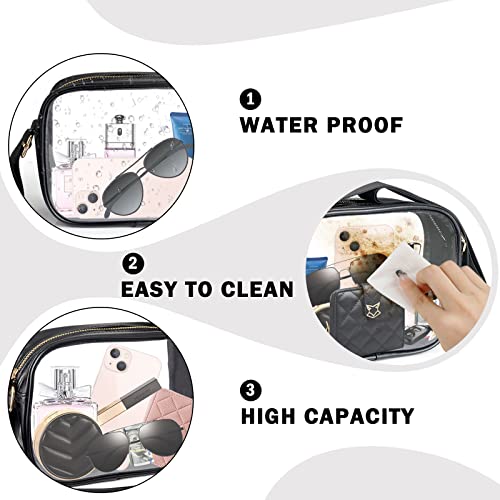 MOMSIV Clear Bag Stadium Approved, Leather Clear Crossbody Bag with Adjustable Strap Clear Stadium Bag for Concerts Sports