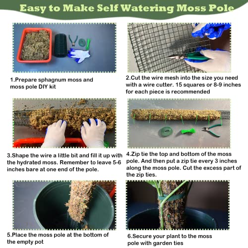 Moss Pole DIY Kit, 6.6/13.2/26.4ft Metal Moss Pole for Plants Monstera, 2Pcs 8.3in×3.3ft Steel Mesh with Plier, Cable Zip Ties, Sphagnum Moss Pole (6.6ft Wire Mesh with Plier)