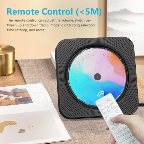 CD Player Portable with Bluetooth 5.1Desktop CD Player with HiFi Sound Speakers,Remote Control,Dust Cover,LED Display,Boombox FM Radio,USB/AUX for Home (Black)
