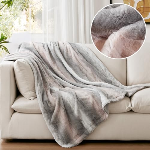 Madison Park Zuri Soft Plush Luxury Oversized Faux Fur Throw Animal Stripes Design, Faux Mink On The Reverse, Modern All Seasons Blanket for Bed, Sofa Couch, Office, Aqua, 60x70