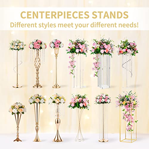 2 Pcs/ Set Tabletop Silver Metal Wedding Flower Trumpet Vase Table Decorative Centerpiece Artificial Flower Arrangements for Anniversary Ceremony Party Birthday Event Aisle Home Decoration