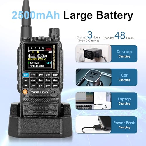 TIDRADIO TD-H3 GMRS Radio,Type C & Wireless Programming(4Pcs Batteries)๏ผ8-Band Long Range Walkie Talkies Rechargeable Handheld Full-Featured 2 Way Radios- Black, Full Kit 2Pack