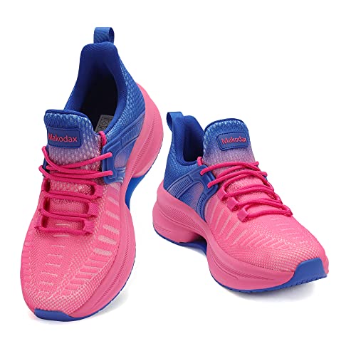 Makodax Womens Running Shoes Mesh Breathable Sneakers Lightweight Fashion Sports Athletic Walking Shoes,Blue Pink,US 5.5