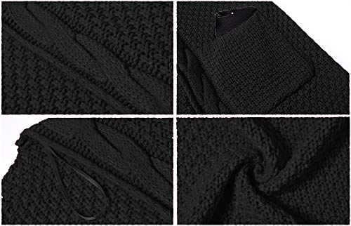 GRECERELLE Women's Loose Open Front Long Sleeve Solid Color Knit Cardigans Sweater Blouses with Packets(Medium, Purple)