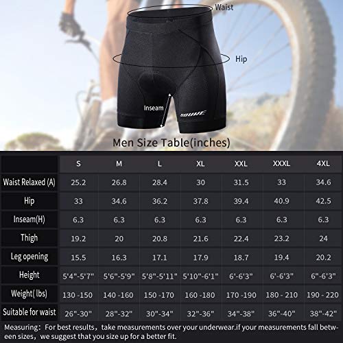 Souke Sports Men's Cycling Underwear Shorts 4D Padded Bike Bicycle MTB Liner Shorts with Anti-Slip Leg Grips Black