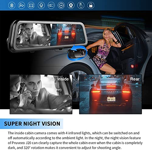 PRUVEEO 2K Mirror Dash Cam 3 Channel,Rear View Mirror Camera,Dash cam Front and Rear Inside,12'' Full Touch Screen, IR Night Vision,GPS,Parking Assistance,Free128GB Card