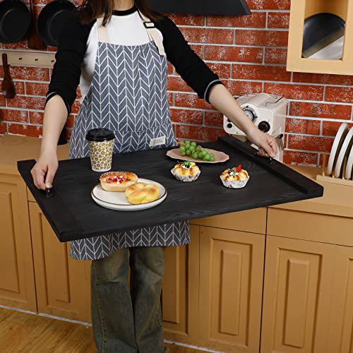 Chunful Stove Top Cover Board 30 x 22 Inch Rustic Wood Noodle Board Gas Electric Stove Cover with Handles for Gas Burners Kitchen Counter(Black)