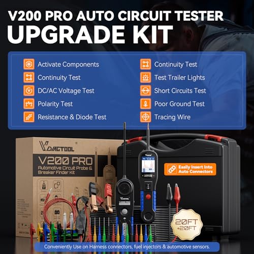 VDIAGTOOL V200 PRO Upgrade Kit Automotive Power Circuit Probe Tester with 30PCS Back Probe Kit, 12/24V Electrical Short and Open Circuit Finder AC/DC Voltage Test Activating Component 40Ft Cable