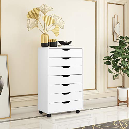 Giantex 5-Drawer Storage Cabinet, Mobile Lateral File Cabinet with Drawers, Wheels, Rolling Chest of Drawers, 19.5" x 16" x 25.5" for Office Under Desk Living Room, Study