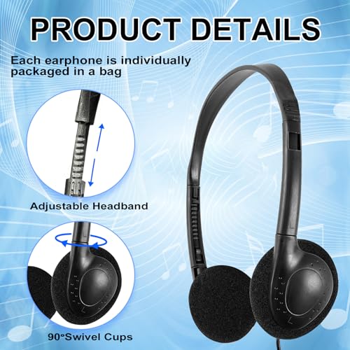 CN-Outlet Classroom Headphones Bulk 10 Pack for School,Libraries,Students,Adult, Individually Bagged Wholesale Disposable Headphones Classroom Earphones(Black) (Black, 10 Pack)