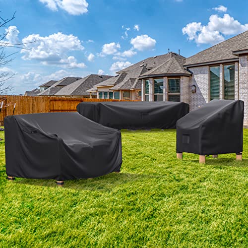BROSYDA Patio Furniture Set Cover Waterproof, Heavy Duty Furniture Covers for Outdoor Sectional Sofa Set Wicker Rattan Table Chair Rectangular,138"L×86"W×28"H,Brown