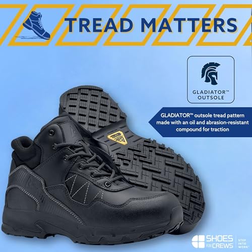 Shoes for Crews Piston Low, Men's, Women's, Unisex Soft Toe Slip Resistant Work Shoes, Water Resistant, Black, Men's 7.5 / Women's 9 Wide