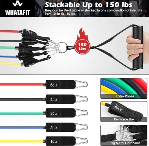Whatafit Resistance Bands Set (11pcs), Exercise Bands with Door Anchor, Handles, Carry Bag, Legs Ankle Straps for Resistance Training, Physical Therapy, Home Workouts