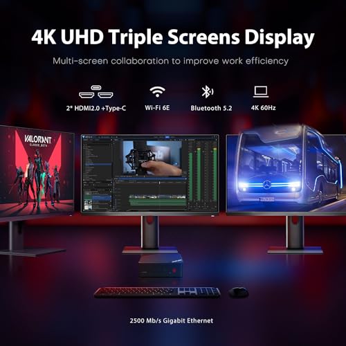BOSGAME P4 Dual 2.5 GbE LAN Gaming Mini PC Ryzen 7 5700U 16GB RAM 512GB SSD Winodws 11 Pro Mini Computers, Triple 4K Displays (HDMI+DP+Type-C), Support PS3 Emulator Micro PC, WiFi 6E, BT5.2