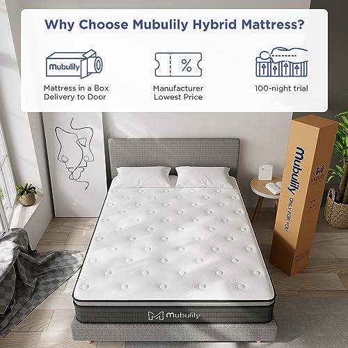 Mubulily Twin Mattress,8 Inch Hybrid Mattress in a Box with Gel Memory Foam,Motion Isolation Individually Wrapped Pocket Coils Mattress,Pressure Relief, Medium Firm Support,CertiPUR-US.
