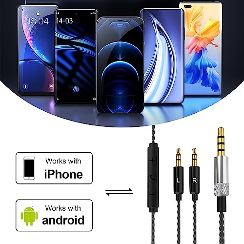 Replacement Audio Cable with Remote Volume & Mic Compatible with Sol Republic Master Tracks HD V8, V10, V12, Sol Republic X3 Headphone, for iPhone Samsung Huawei Android Phone (Black)