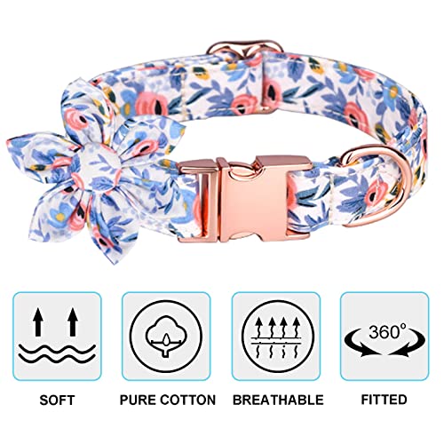 Girl Dog Collar and Leash Sets with Bow Tie, Dog Collar with Detachable Flower with Dog Tag Strong Gold Buckle for Small Medium Large Dogs