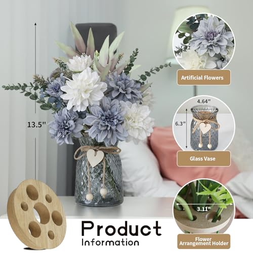 SHINFHOMF Fake Flowers with Vase,Silk Artificial Flowers in Vase,Fake Plants and Faux Flower Arrangement for Centerpiece Kitchen Table Decorations,Home Decor