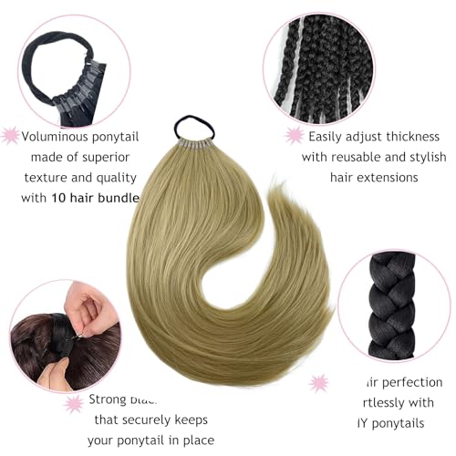 Kediciz Ponytail Extension Warp Around Pony Tail with Hair Tie 24inch Long Synthetic Yaki Straight Braiding Hair Ponytail DIY Braided for Women Girls Daily Party Cosplay,Black Brown
