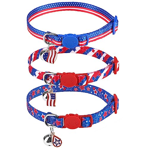SCENEREAL Birthday Cat Collars Breakaway with Bells, 3 Pack Adjustable Cat Collars for Boy and Girl, Cute Cat Collar for Kitten Cats, Birthday Collar with Cake and Donut Jewelry