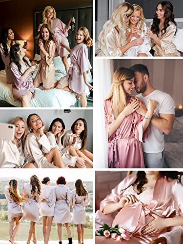 SIORO Women's Satin Kimono Robes 3/4 Sleeves Silk Bathrobes for Wedding Getting Ready Loungewear S-XXL
