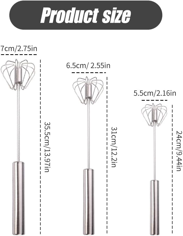 Semi-Automatic Egg Whisk, Upgraded Egg Whisk Hand Easy Push Rotary Whisk Blender, Stainless Steel Home Kitchen Tool for Blending, Whisking, Beating & Stirring (10 inch)