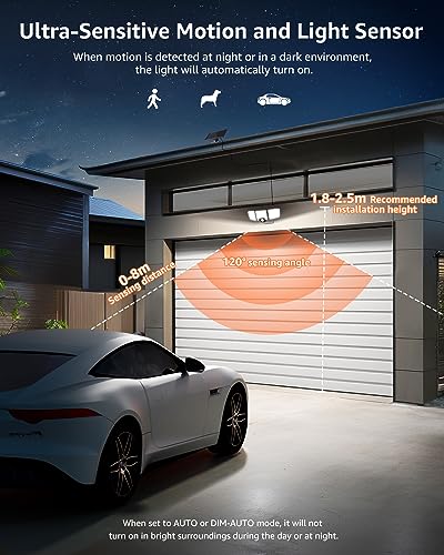 Lepro Solar Security Lights Outdoor Motion Sensor, 2 in 1 Separated and Integrated Remote Control IP65 Waterproof Solar Lights with 2 Light Modes, 3 Heads Solar Floodlight for Garden Yard Garage