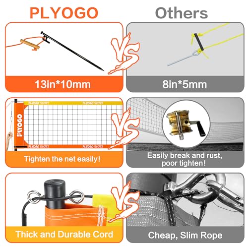 PLYOGO Volleyball Net for Backyard, Professional Portable Outdoor Heavy Duty Volleyball Net Set with Adjustable Aluminum Poles, Anti-Sag Design, Double Tension Adjuster for Beach, Grass |1680D Bag