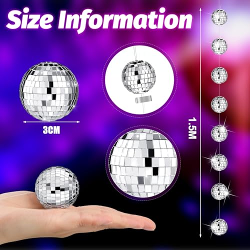 Sumind 8 Pack Disco Party Decorations Mini Disco Ball Garlands Silver Mirror Ball Hanging Banner Silver Streamer Curtains for Birthday Wedding Christmas Party Backdrop Supplies(1 Inch)