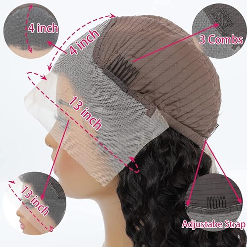 Honxixi Deep Wave Lace Front Wigs Human Hair HD 13x4 Transparent Glueless Deep Curly Lace Frontal Wigs for Women Human Hair Pre Plucked with Baby Hair 180% Density Natural Color (20 inch)