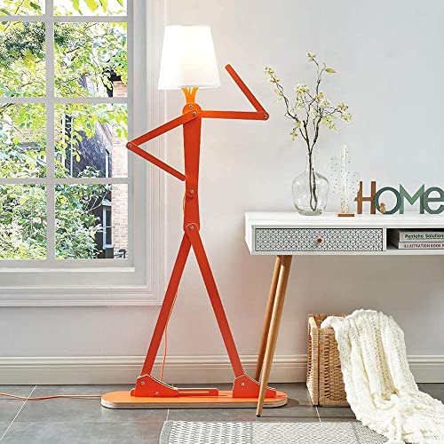 HROOME Cool Creative Floor Lamps Wood Tall Decorative Corner Reading Standing Swing Arm Light for Living Room Bedroom Office Farmhouse Kids Gift Idea- with LED Bulb (Oran Orange)