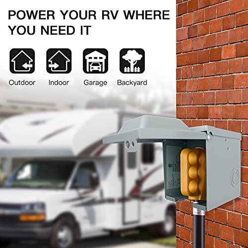 30 Amp 125 Volt RV Power Outlet Box, Enclosed Lockable Weatherproof NEMA TT-30R Outdoor Electrical Receptacle Panel, 30 Amp RV Receptacle for Camper Travel Trailer Motorhome Electric Car Generator