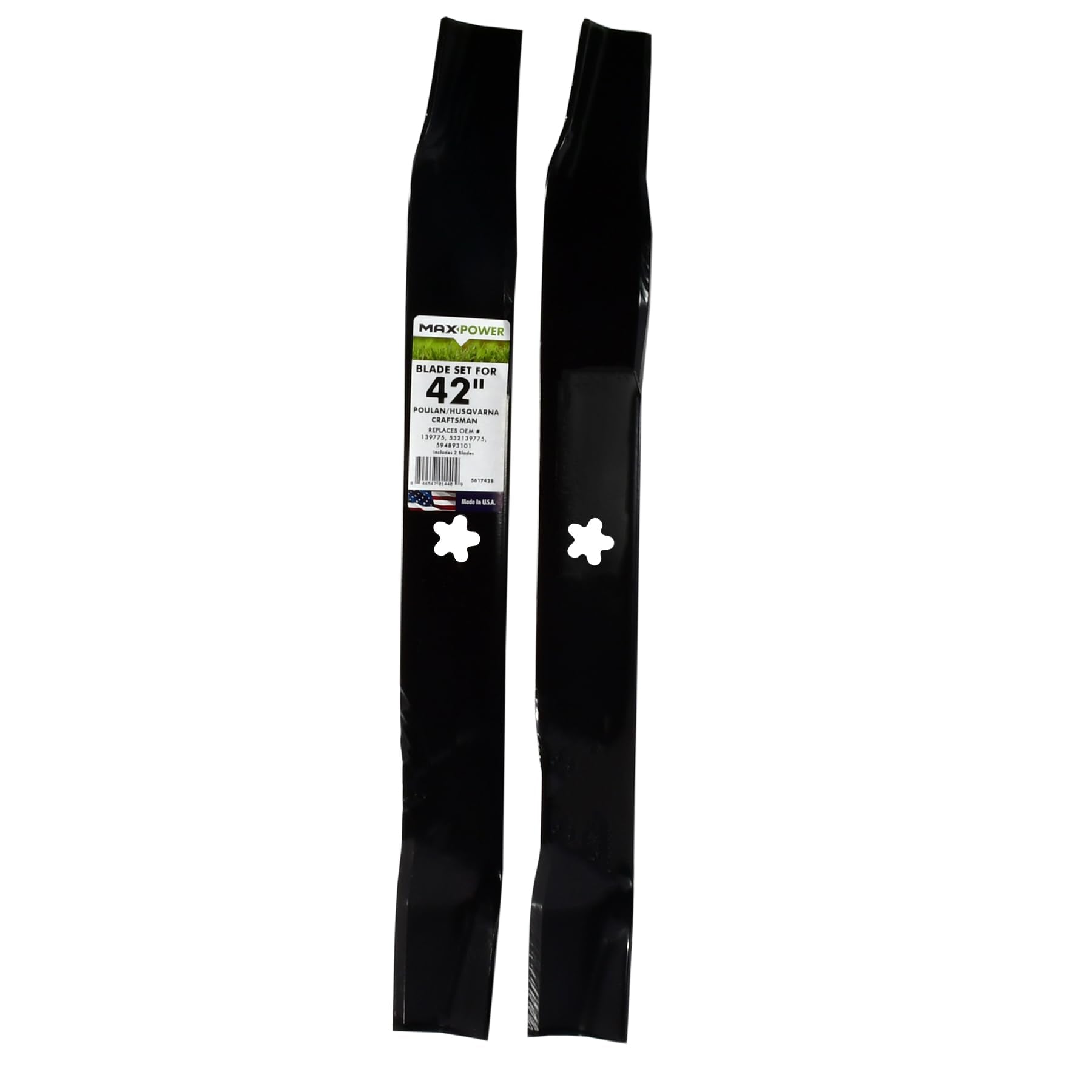 MaxPower 561742B 2 Blade 3-N-1 Style for 42 Inch Cut Replaces Craftsman/Husqvarna/Poulan OEM #'s 139775, 532139775, Black